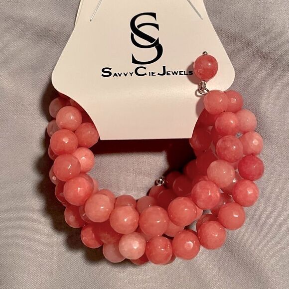 NWT Coral Agate Wrap Beaded Bracelet - Picture 3 of 7